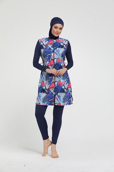 Chelly Γυναικείο μαγιό Hijab με φερμουάρ Navy Blue Full Covered