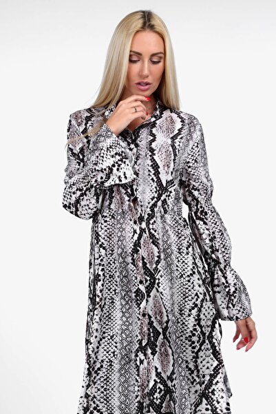 fasardi Kadın Gri  Yanları Yırtmaçlı Gömlek Elbise 1989