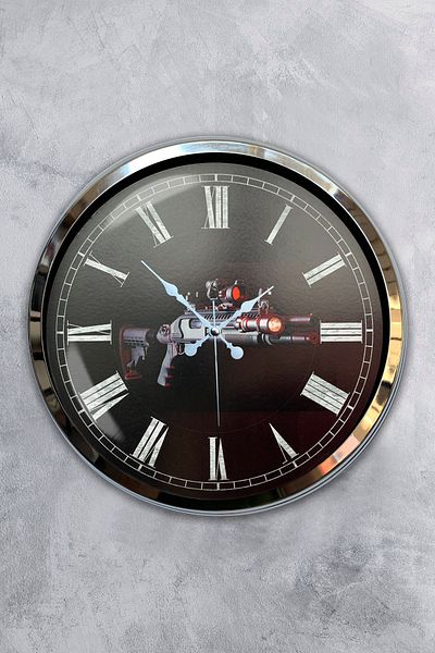 Kasva Concept 40 cm Chrome Metal Gun Wall Clock