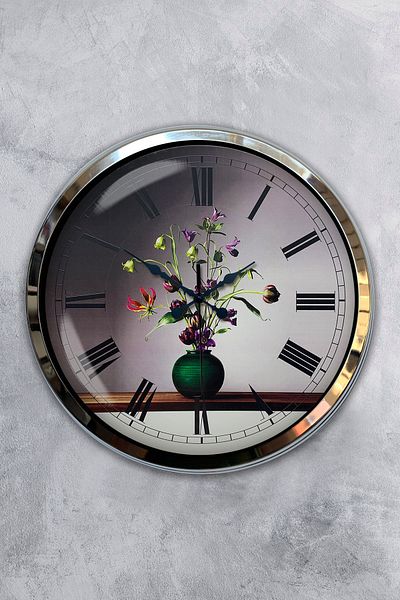 Kasva Concept Gift 40 cm Chrome Metal Flower Wall Clock