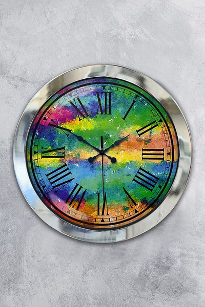 Kasva Concept Gift 36 cm Chrome Metal Colorful Wall Clock