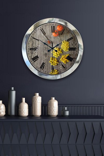 Kasva Concept Gift 36 cm Chrome Metal Kitchen Wall Clock