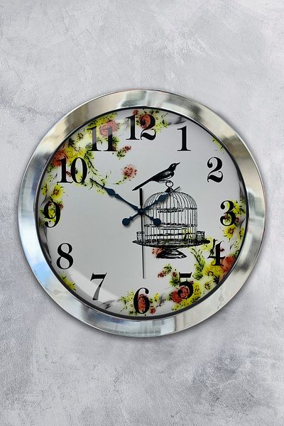 Kasva Concept Gift 36 cm Chrome Metal Bird Wall Clock