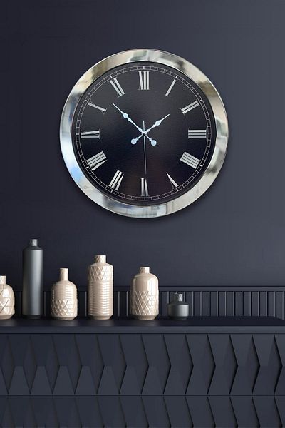 Kasva Concept 36 cm Chrome Metal Black Color Wall Clock