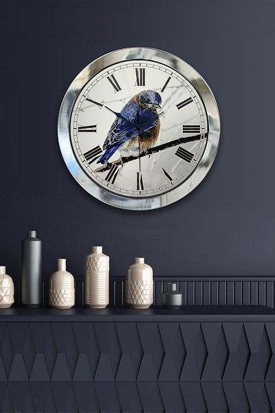 Kasva Concept Gift 36 cm Chrome Metal Bird Wall Clock