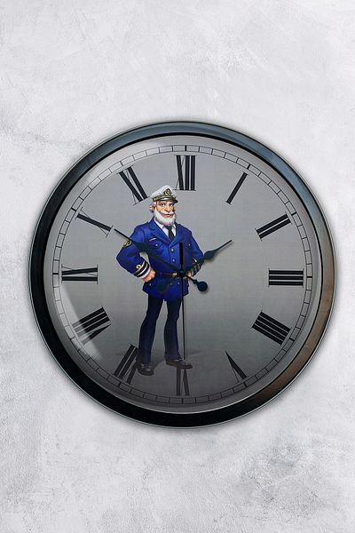Kasva Concept Gift 40 cm Black Metal Ship Captain Wall Clock