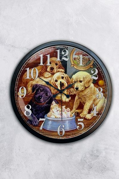Kasva Concept Gift 40 cm Black Metal Dogs Wall Clock