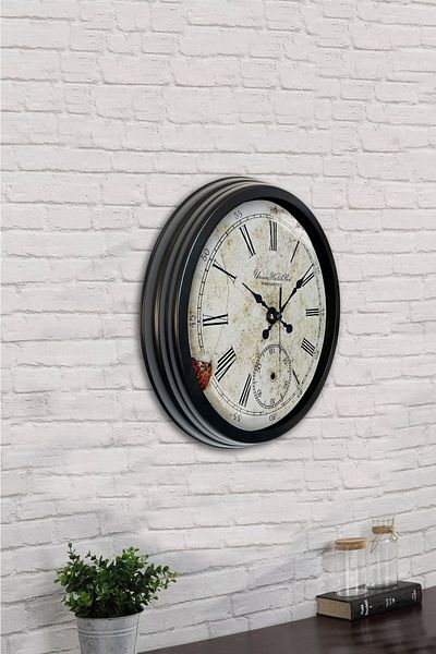 Kasva Concept Cadou 40 Cm Ceas de Perete Antic Metal Negru