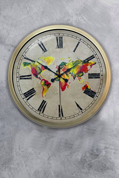 Platin Saat هدية ساعة حائط بخرائط معدنية عتيقة مقاس 40 سم