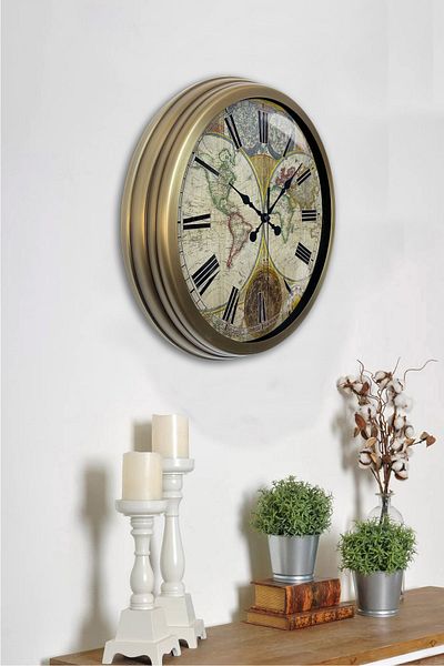 Kasva Concept Ceas de perete cu hartă din metal antic de 40 cm
