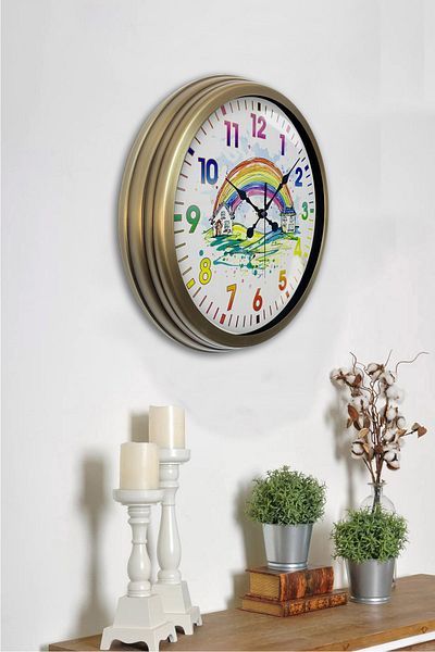 Kasva Concept 40 cm Tumbled Metal Children Rainbow Wall Clock