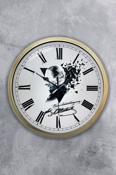 Kasva Concept Gift 40 cm Antique Metal Ataturk Wall Clock
