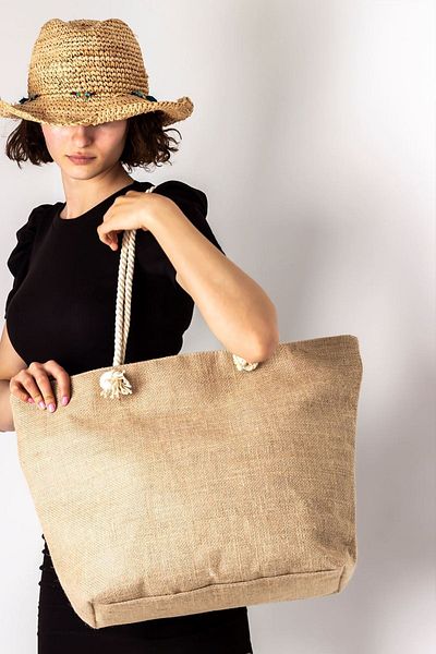 Lal Shoes & Bags Geantă de plajă din paie Elissa pentru femei (cu fermoar)-răchită