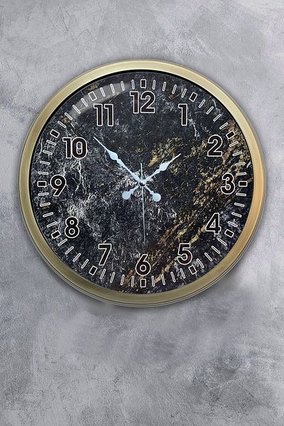Kasva Concept 40 cm Antique Metal Black Marble Wall Clock