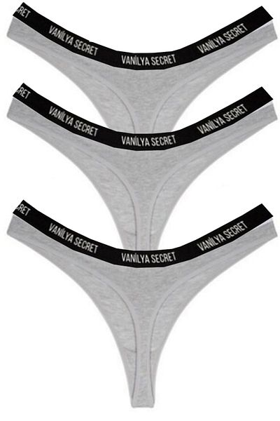 Vanilya Secret Γυναικείο γκρι λάστιχο μέσης βαμβακερό στρινγκ 3 τεμαχίων