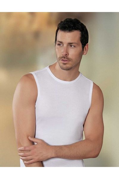 Şahinler Men's Athlete's Body - Pack of 3, Zero Sleeve, Flexible Rib, White, 100% Cotton
