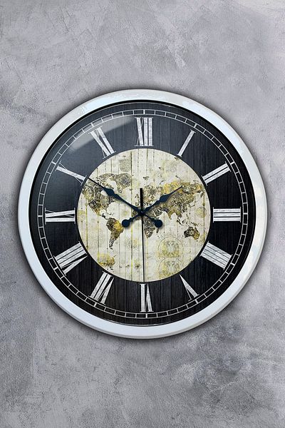 Kasva Concept 40 cm White Metal World Maps Wall Clock