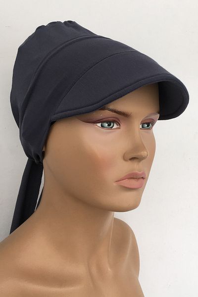 Vera Women's Gray Bonnet Ready Turban Sun Storm Anthracite Combed Cotton