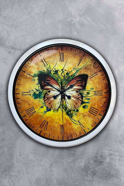 Kasva Concept Gift 40 cm White Metal Butterfly Wall Clock