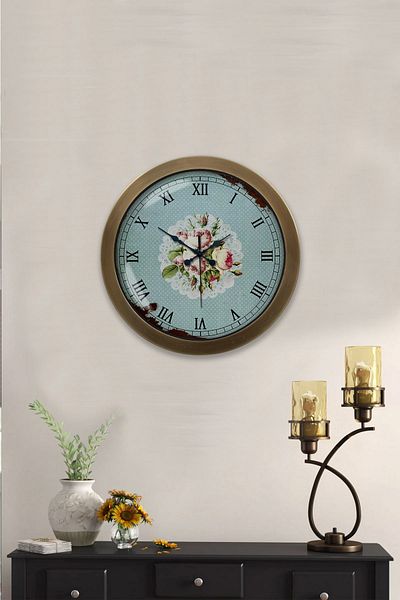 Kasva Concept Gift 36 cm Antique Metal Pink Rose Wall Clock