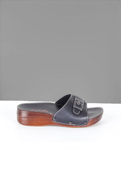 Pierre Cardin Women's Black Anatomical Sole Buckle Slippers pc-6784