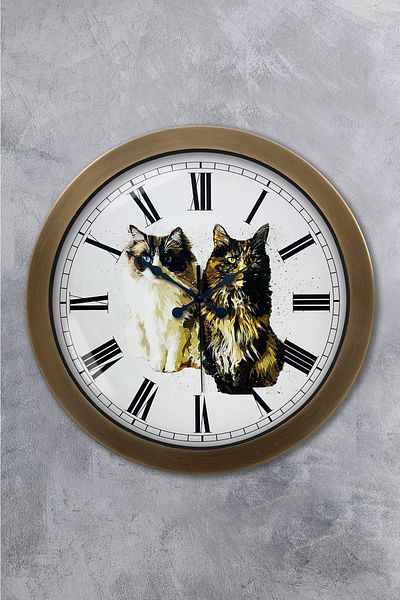 Kasva Concept Gift 36 cm Antique Metal Cat Wall Clock