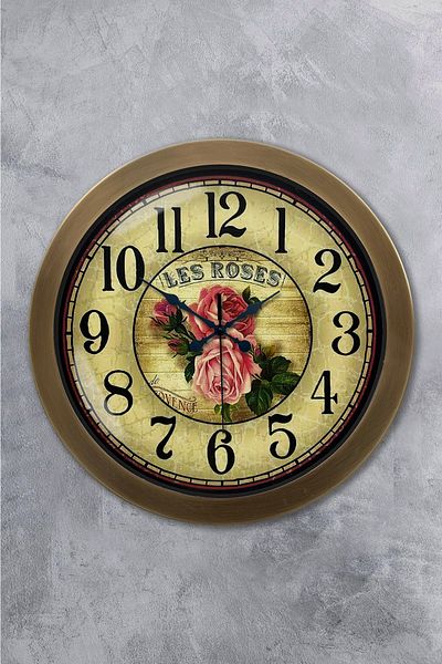 Kasva Concept Gift 36 cm Antique Metal Rose Wall Clock
