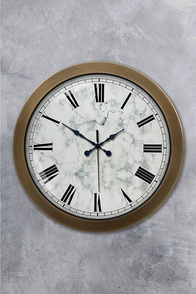 Kasva Concept Gift 36 cm Antique Metal Marble Patterned Wall Clock