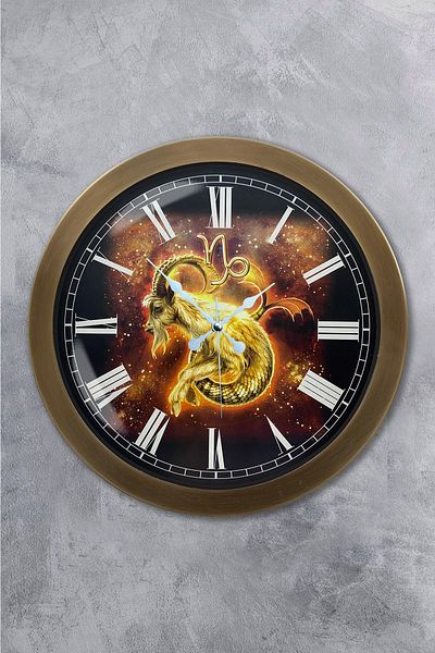 Kasva Concept Gift 36 cm Antique Metal Capricorn Wall Clock