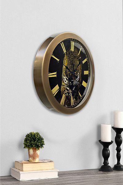 Kasva Concept Gift 36 cm Antique Metal Cheetah Wall Clock