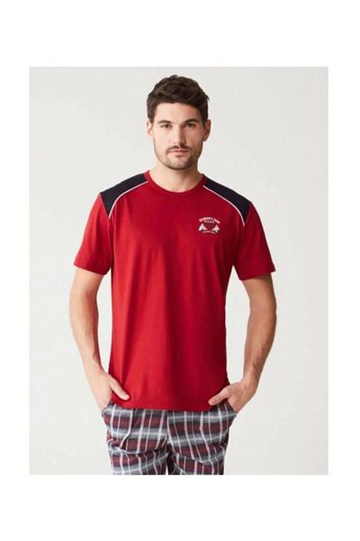 Mod Collection 3240 Plaid Bottom Checkered Combed Cotton Short Sleeve Men's Pajama Set