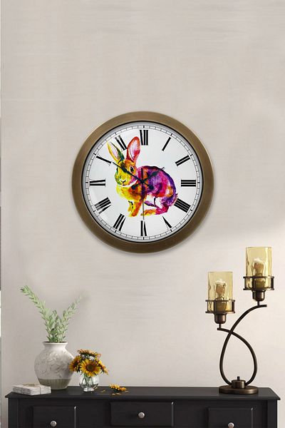 Kasva Concept Antique Metal Rabbit Design Wall Clock 36 cm