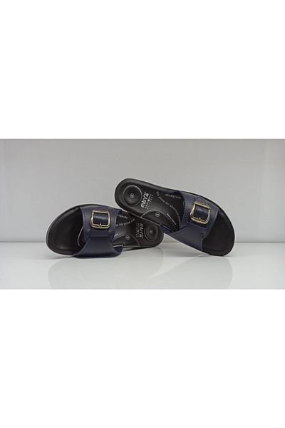 Muya Women's Navy Blue 6-Point Buckle Slippers 0068