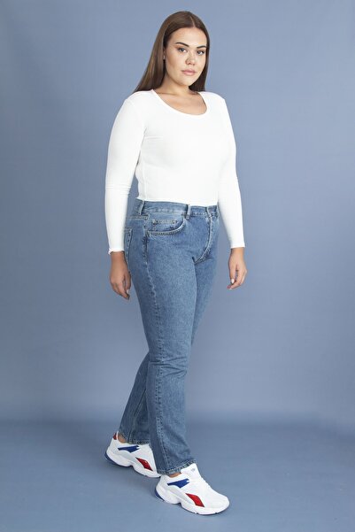 Şans Women's Plus Size Blue Wash Effect Jeans 65n23317