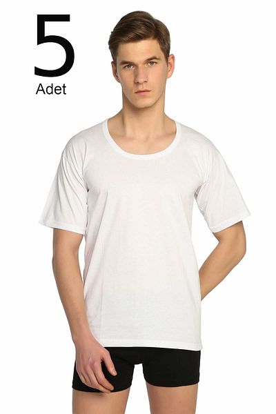 Tutku Men's White 5-Pack Crew Neck Undershirt ELF568T0103CCM5