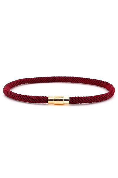 Solfera Men's Thin Claret Red Knitted Rope Yellow Magnetic Clip Bracelet BT458