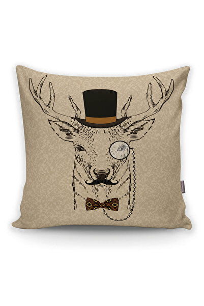 Realhomes Geyik Desenli Dijital Baskılı Dekoratif Yastık Kırlent Kılıfı