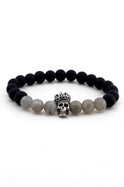 Solfera Men's King Skull Ony Natural Stone Bracelet B1812