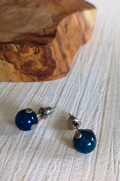 Minimas Et Cie. Women's Blue Agate Solitaire Earrings9610109030065