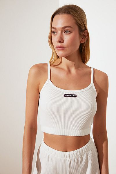 Trendyol Collection Λευκό Πλεκτό Μπουστάκι Super Crop TWOSS21BS0029