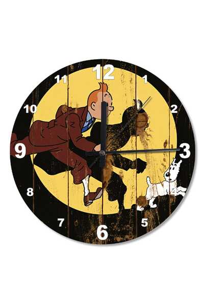 Generic Brand 30 cm Diameter Tintin's Adventures Wooden Wall Clock