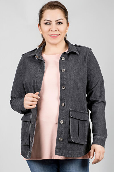 MYLİNE Kadın Koyu Gri Denim Ceket 23636-m