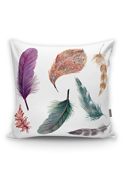 Realhomes Kuş Tüyü Resimli Dijital Baskılı Dekoratif Yastık Kırlent Kılıfı