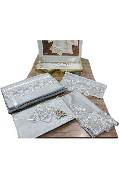 Bilgiçler Fransız Güpürlü Seccade Bohça Takımı Gri 5 Parça