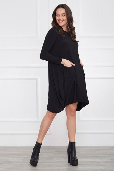 Laranor Women's Black Leather Detailed Asymmetrical Cut Dress 17LB9023