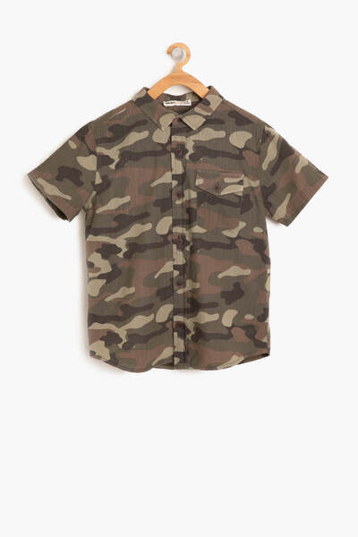 Koton Cămașă cu model de camuflaj pentru băiat verde