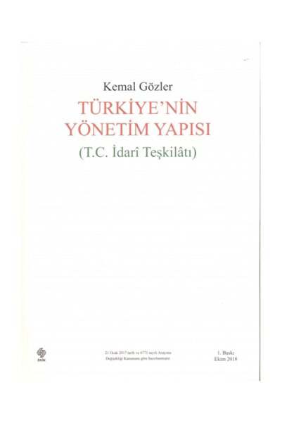 Genel Markalar Ekin Türkiyenin Yönetim Yapısı (tc Idari Teşkilatı) - Kemal Gö...