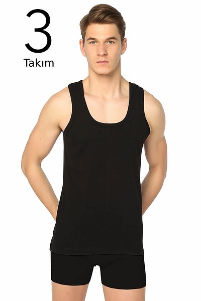Tutku Ανδρική μαύρη φόρμα μπόξερ με ραβδώσεις 3 συσκευασιών ELF568T 01020114 CCM3