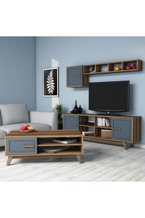 variant mobilya ayla tv unitesi ve orta sehpa takimi ceviz mavi fiyati yorumlari trendyol