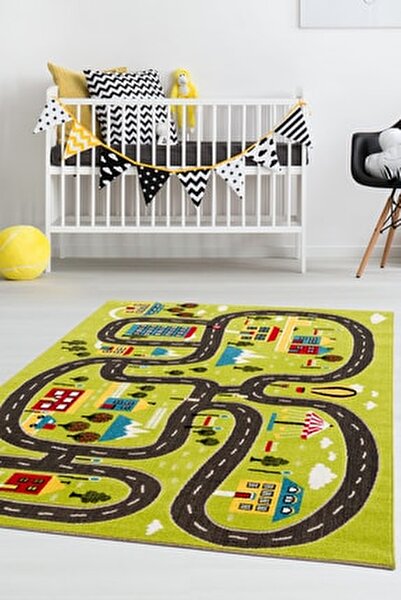 eliz home yesil araba yolu trafik yolu desenli modern makina dokuma erkek cocuk odasi halisi fiyati yorumlari trendyol